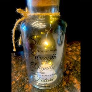 Decorative Proverbs 31 woman light. Glass jar with the verse written.  Lites up